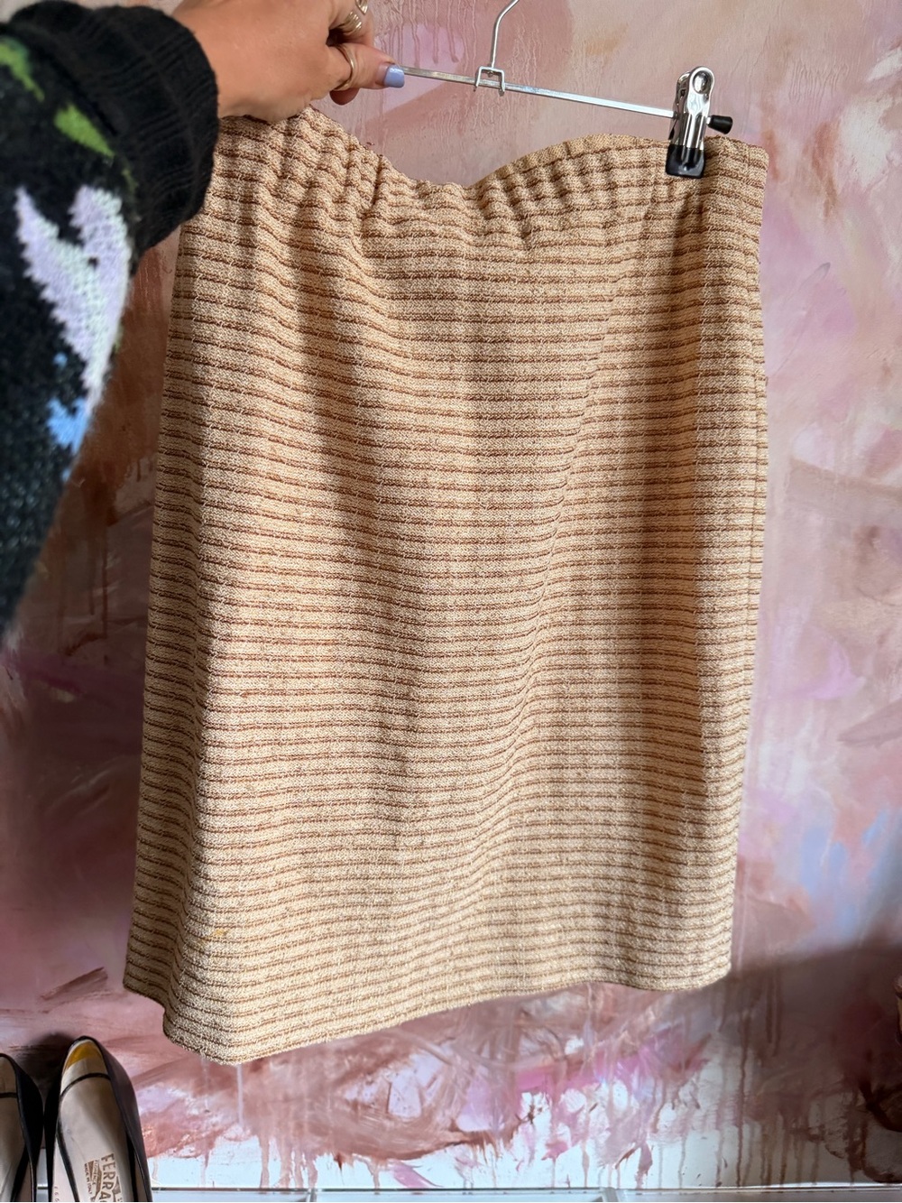 St. John Beige Ribbed Knit Pencil Skirt